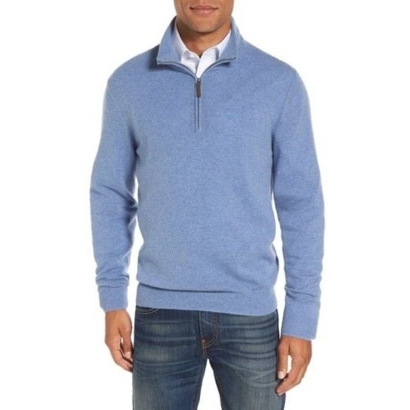 Nordstrom Men's 100% Cashmere Quarter Zip Sweater Medium Spring Blue Luxury